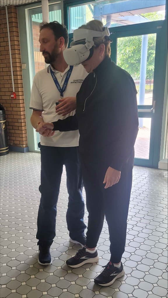 Therapist guiding a patient through VR rehabilitation at Chatterbridge Rehab Centre NHS